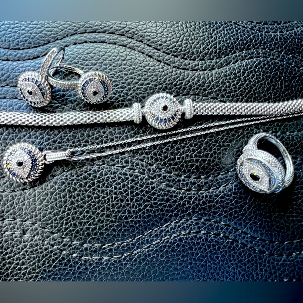 Sterling Silver Blue Glass & Cubic
Zirconia Evil Eye Jewelry Set